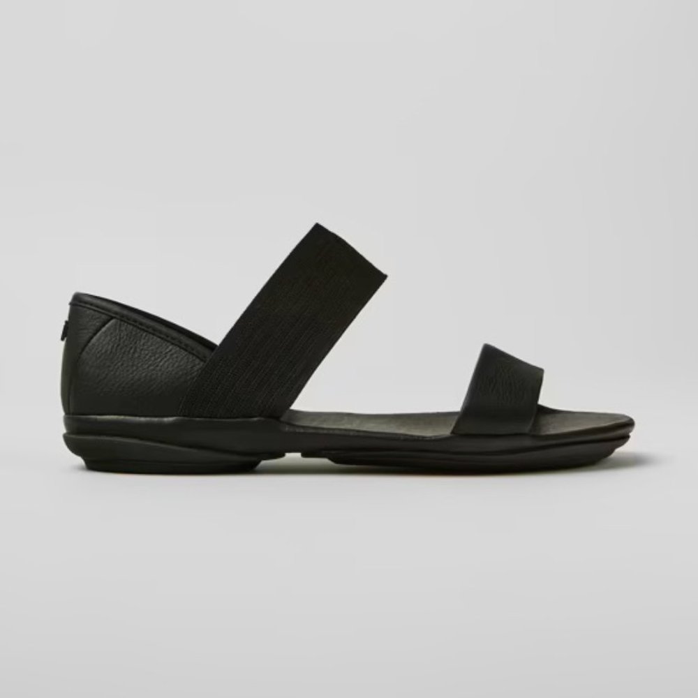 Camper Right Nina Black Two Strap Flat Sandal, Size 38/7.5